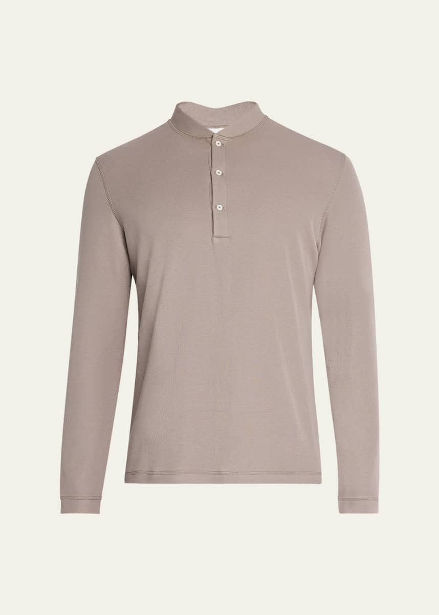 Brunello Cucinelli Men's Cotton and Silk Long-Sleeve Polo Shirt
