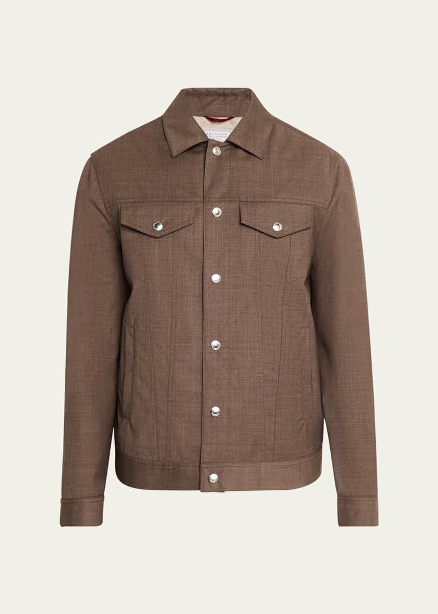 Brunello Cucinelli Men's Wool Snap-Front Trucker Jacket