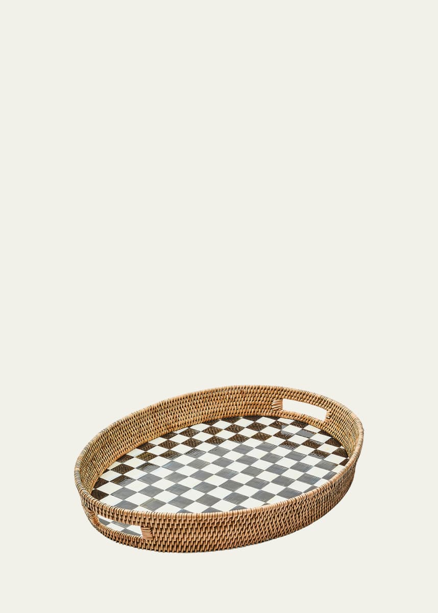 MacKenzie-Childs Courtly Check Enamel Rattan Party Tray