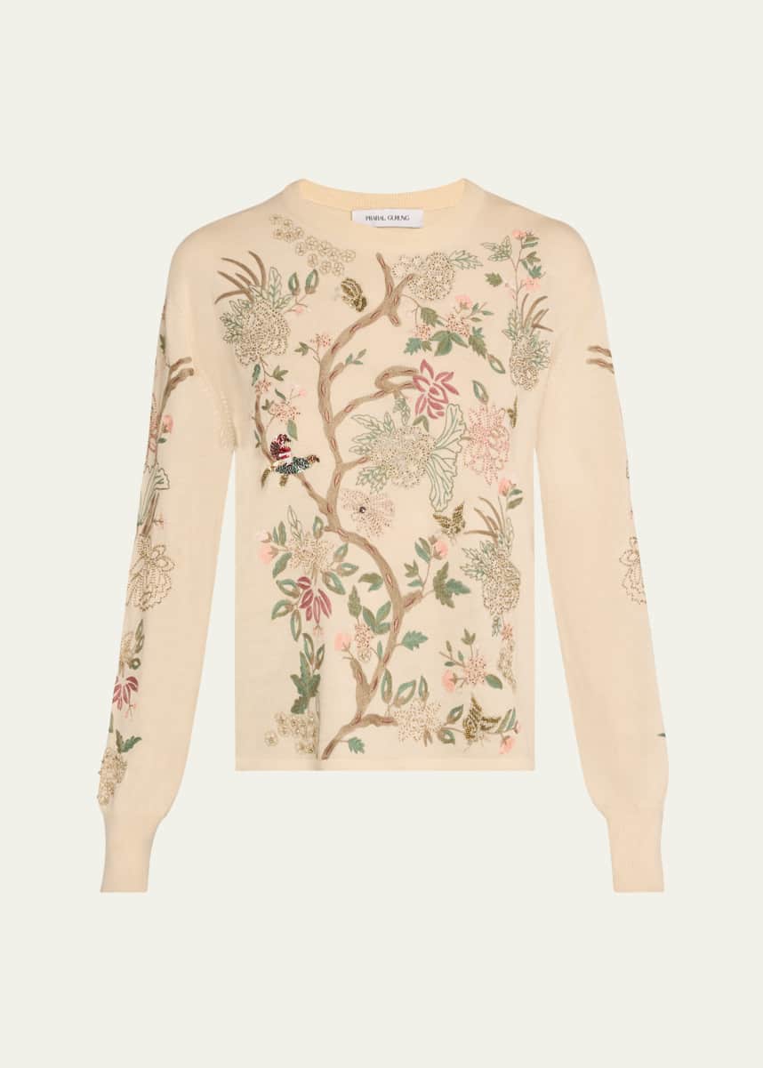 Prabal Gurung Garden Embroidered Cashmere Wool Sweater