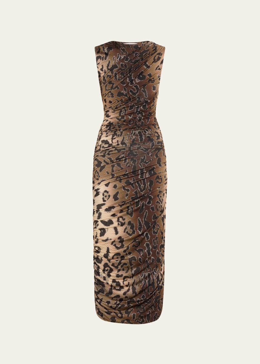 Prabal Gurung Ruched Leopard Print Midi Dress