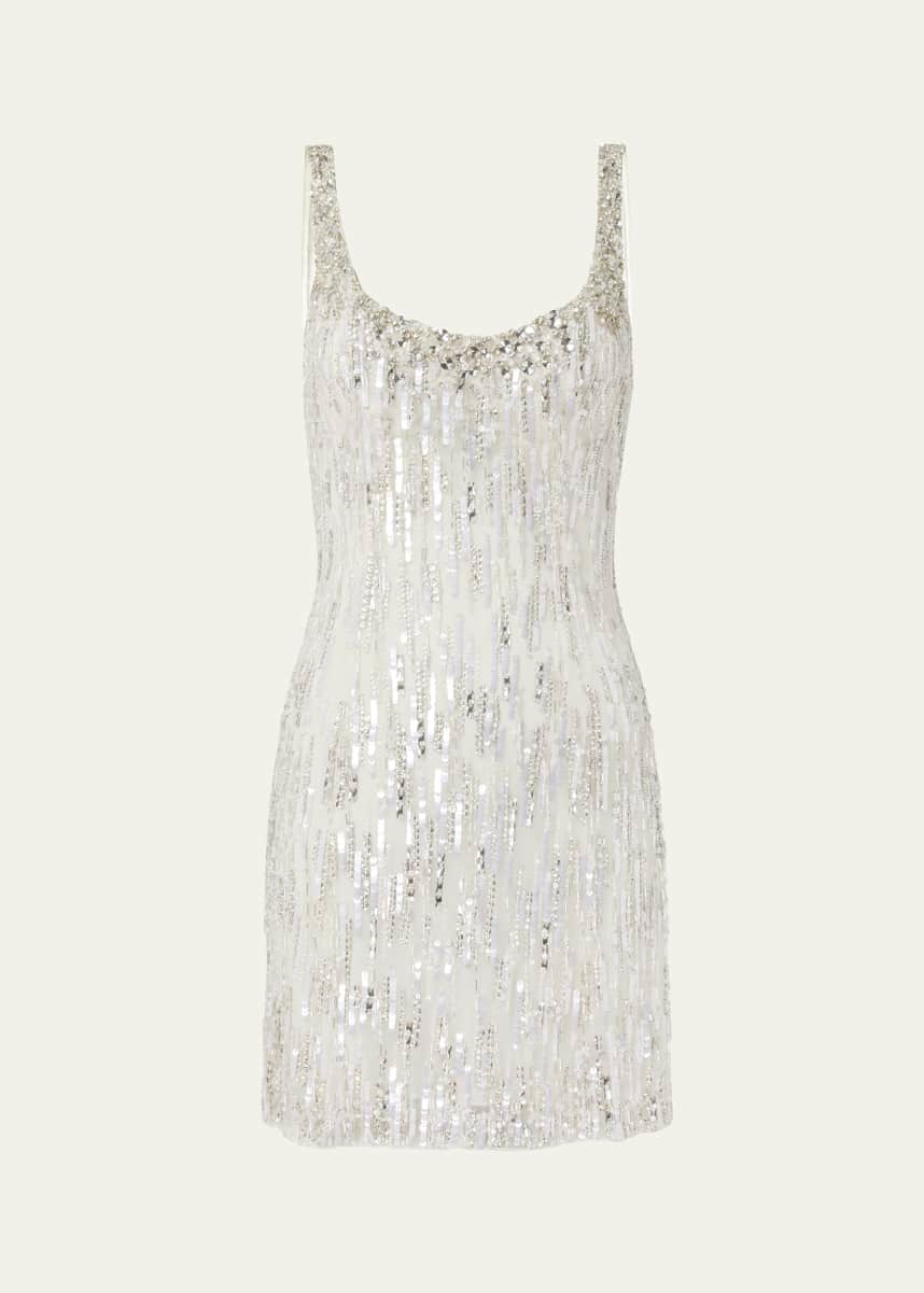 Jenny Packham Shimmer Fringe Crystal Sequined Mini Dress