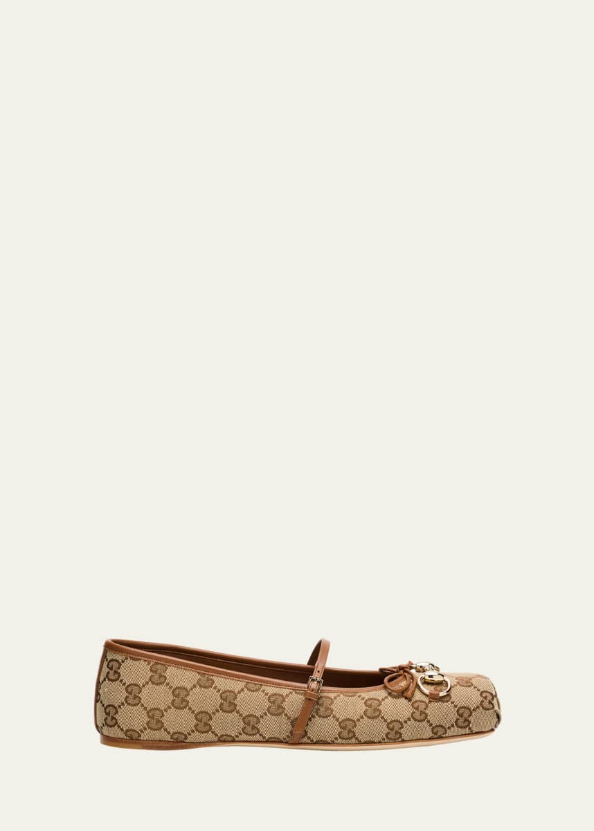 Gucci GG Canvas Horsebit Ballerina Flats