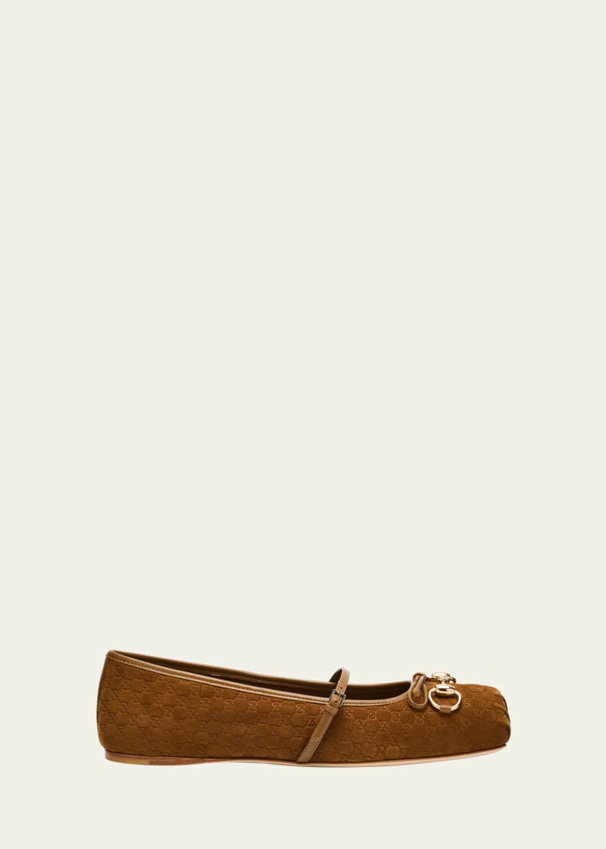 Gucci GG Suede Horsebit Mary Jane Ballerina Flats