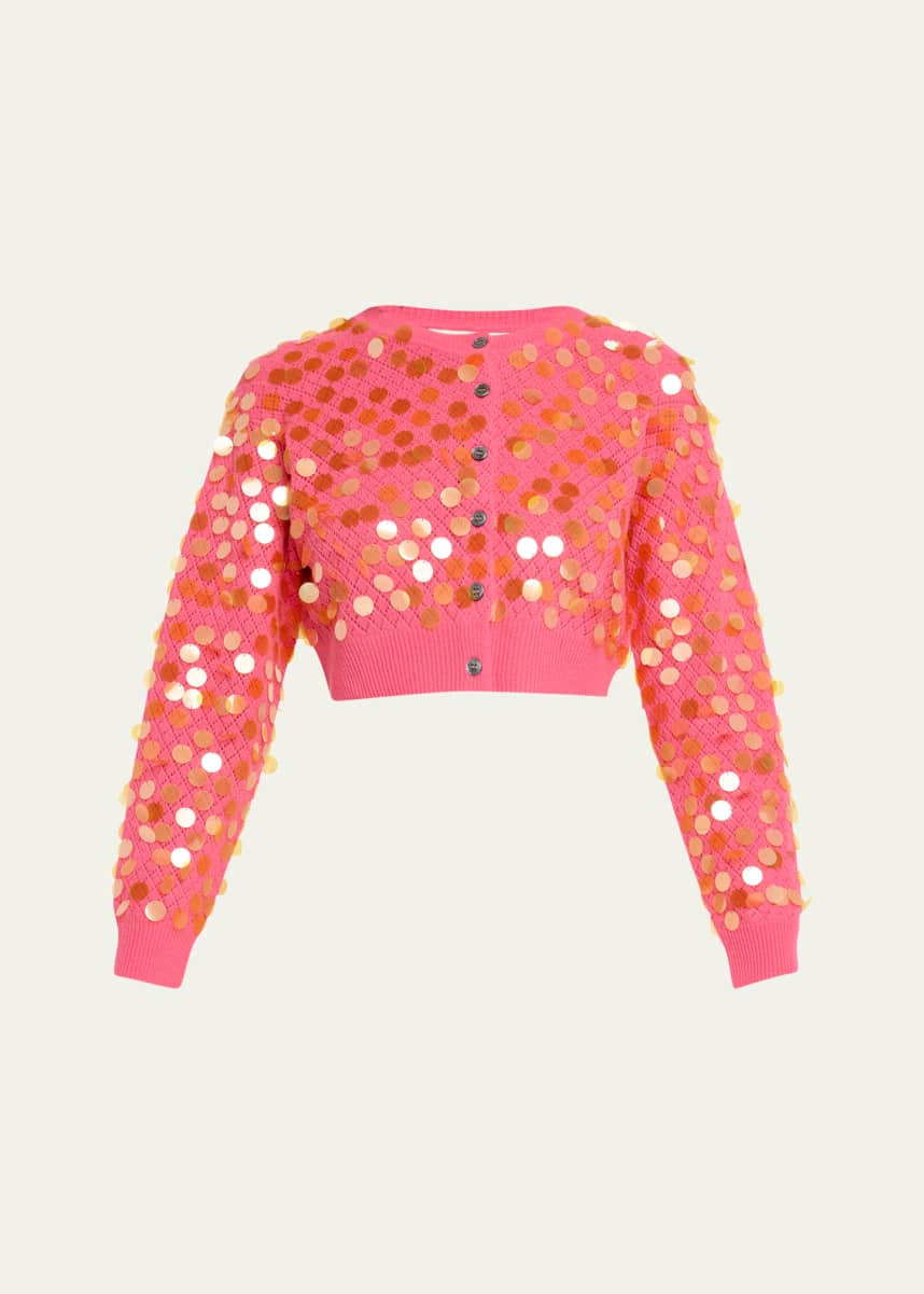 ZANKOV Mina Sequined Wool Cropped Cardigan