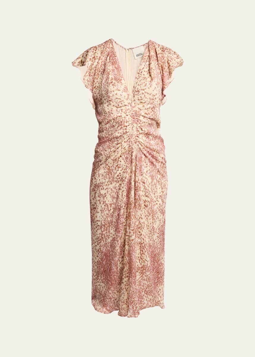 Isabel Marant Lyndsay Spotted Velvet Burnout Flutter-Sleeve Midi Dress