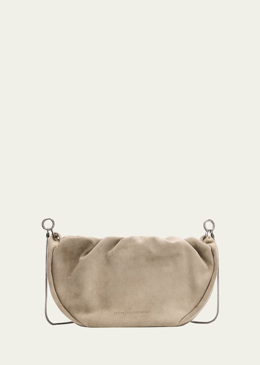 Brunello Cucinelli Monili Ruched Suede Shoulder Bag