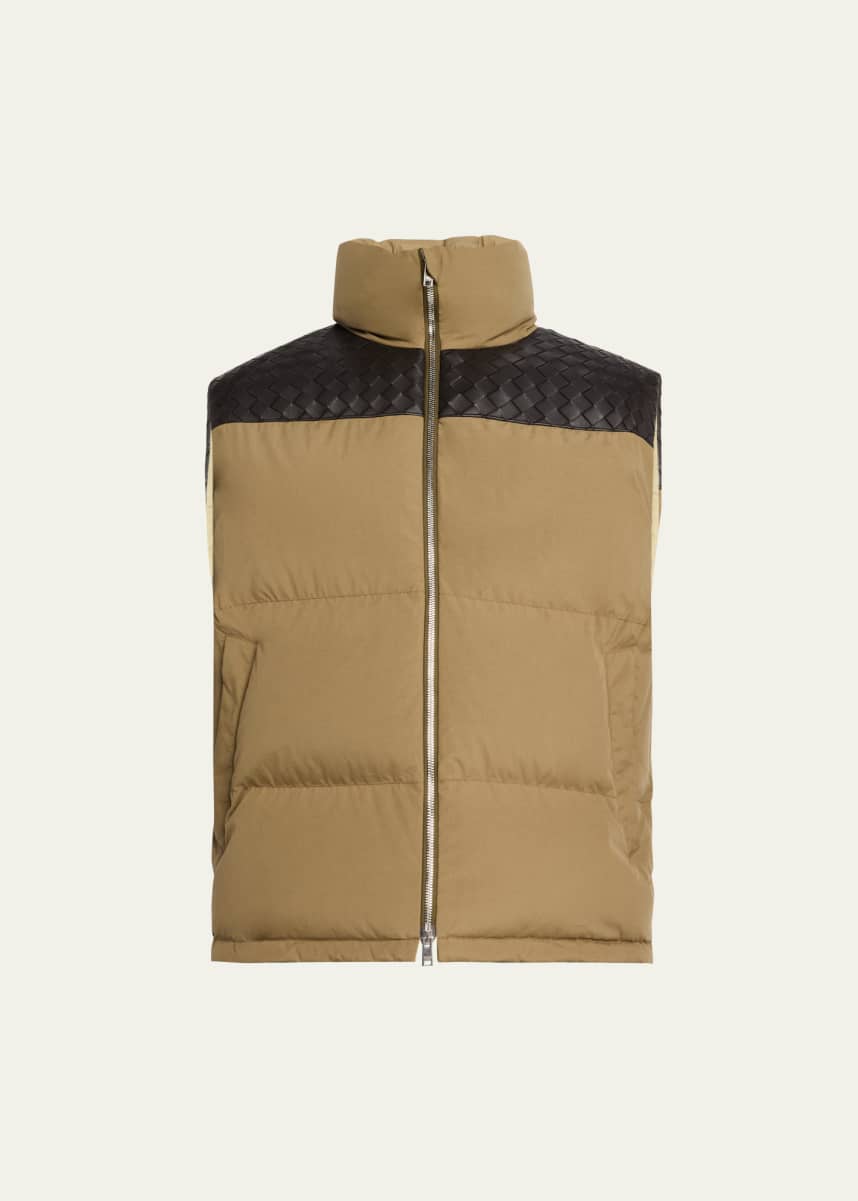 Bottega Veneta Men's Cotton and Intrecciato Leather Puffer Vest