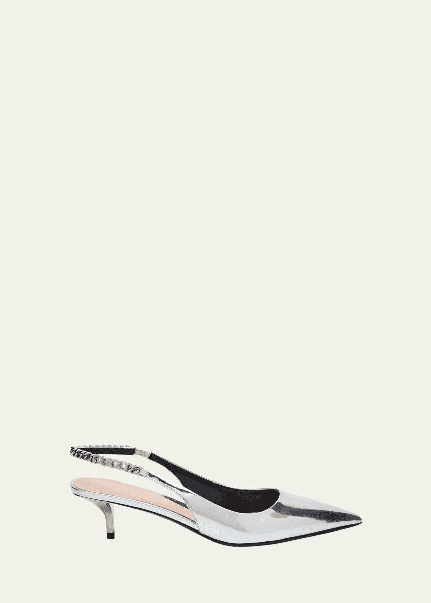 Gucci Signoria Metallic Leather Chain Slingback Pumps