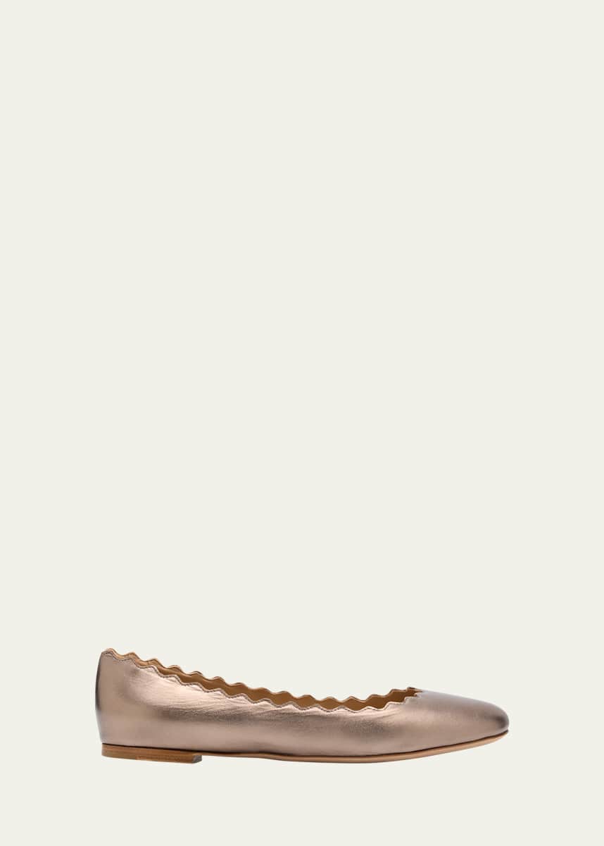 Chloe Lauren Scalloped Metallic Leather Ballerina Flats