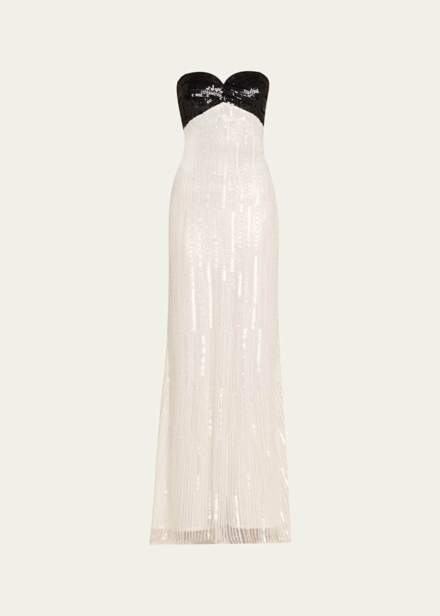 Atelier Prabal Gurung Lana Sequined Colorblock Strapless Gown