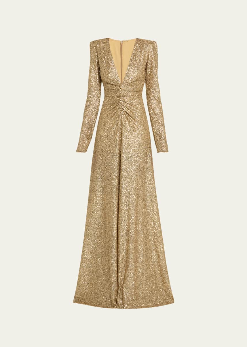Atelier Prabal Gurung Louise Sequined Long Sleeve Gown