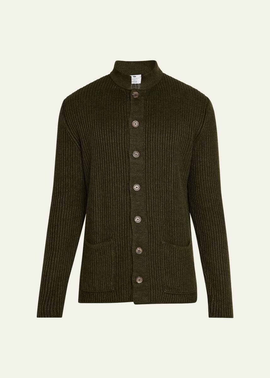 Inis Meain Men's Ribbed Linen Cardigan Sweater