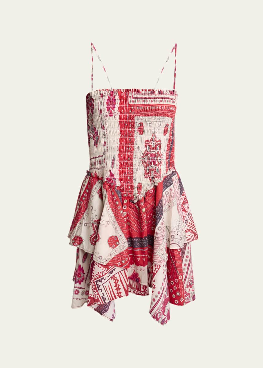 Etoile Isabel Marant Anka Bandana Smocked Mini Dress