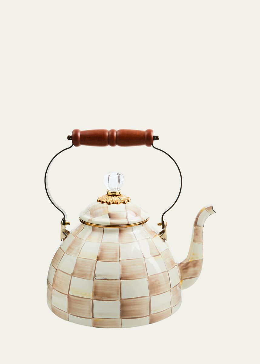 MacKenzie-Childs Mocha Check Tea Kettle, 3 Quarts