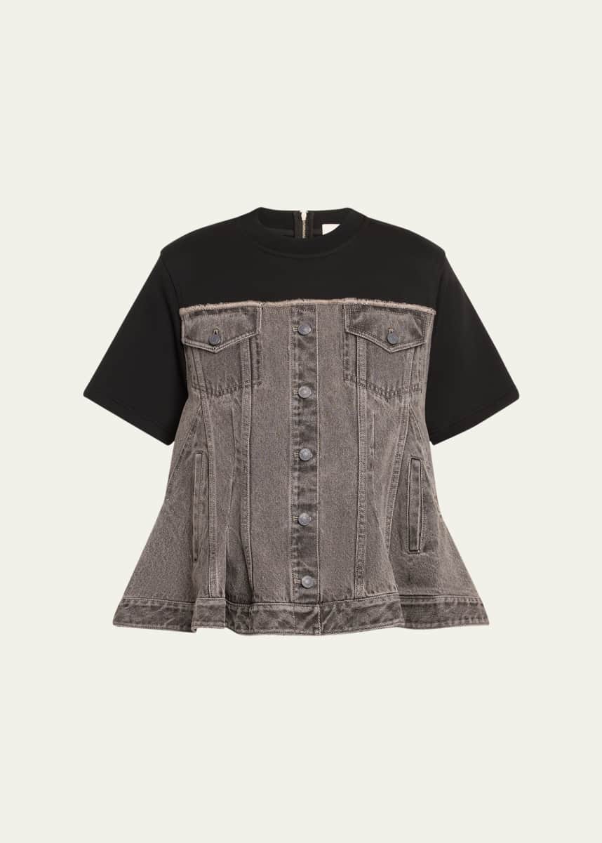3.1 Phillip Lim Short-Sleeve Denim Combo Top