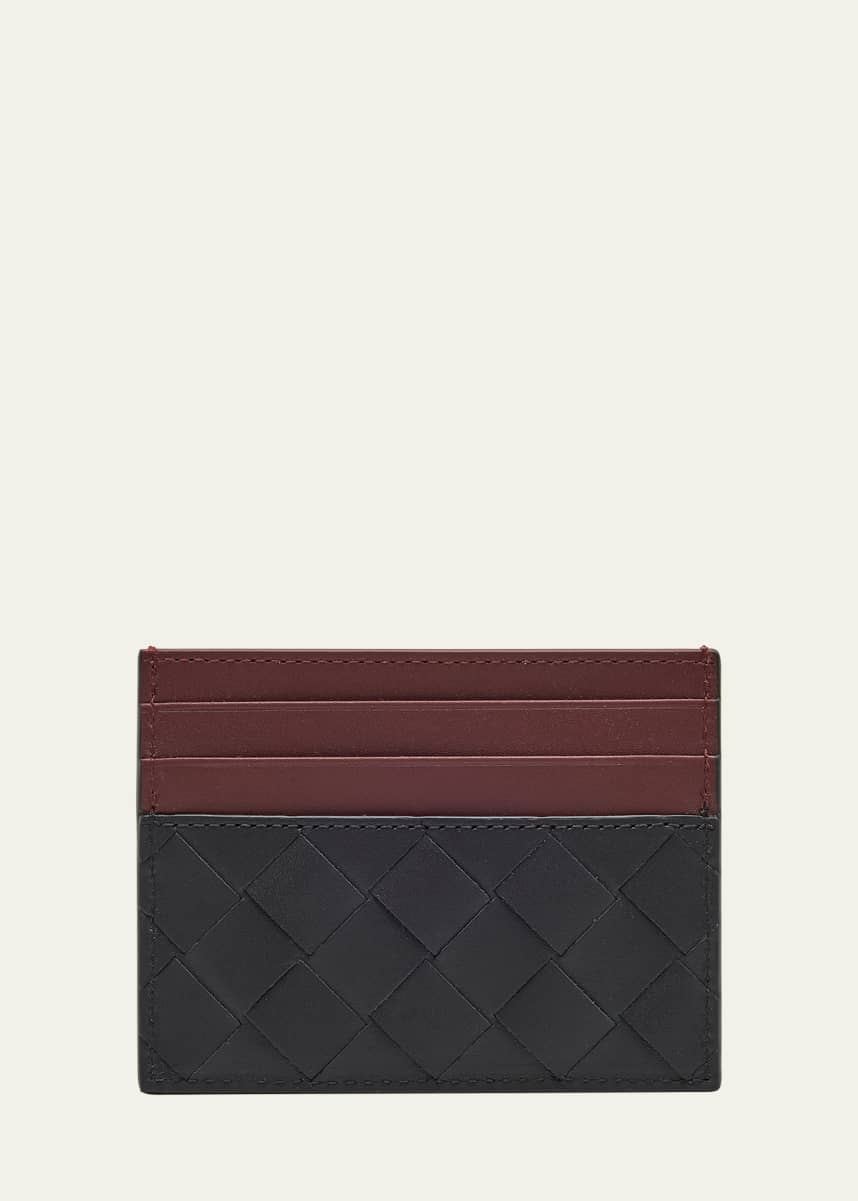Bottega Veneta Men's Intrecciato Bicolor Leather Card Holder