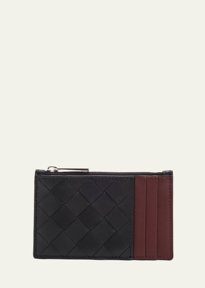 Bottega Veneta Men's Intrecciato Bicolor Leather Zipped Card Holder