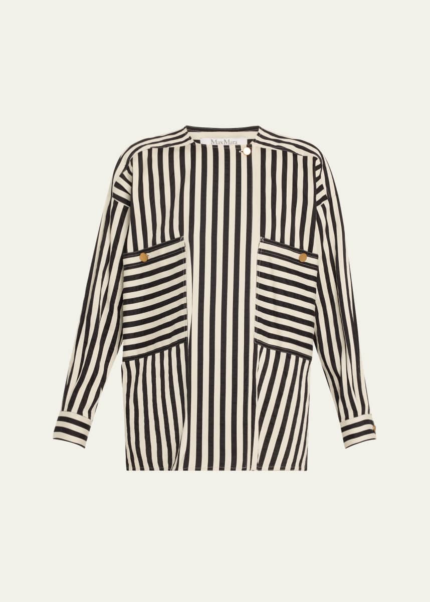 Max Mara Paio Stripe Long-Sleeve Silk Shirt Jacket