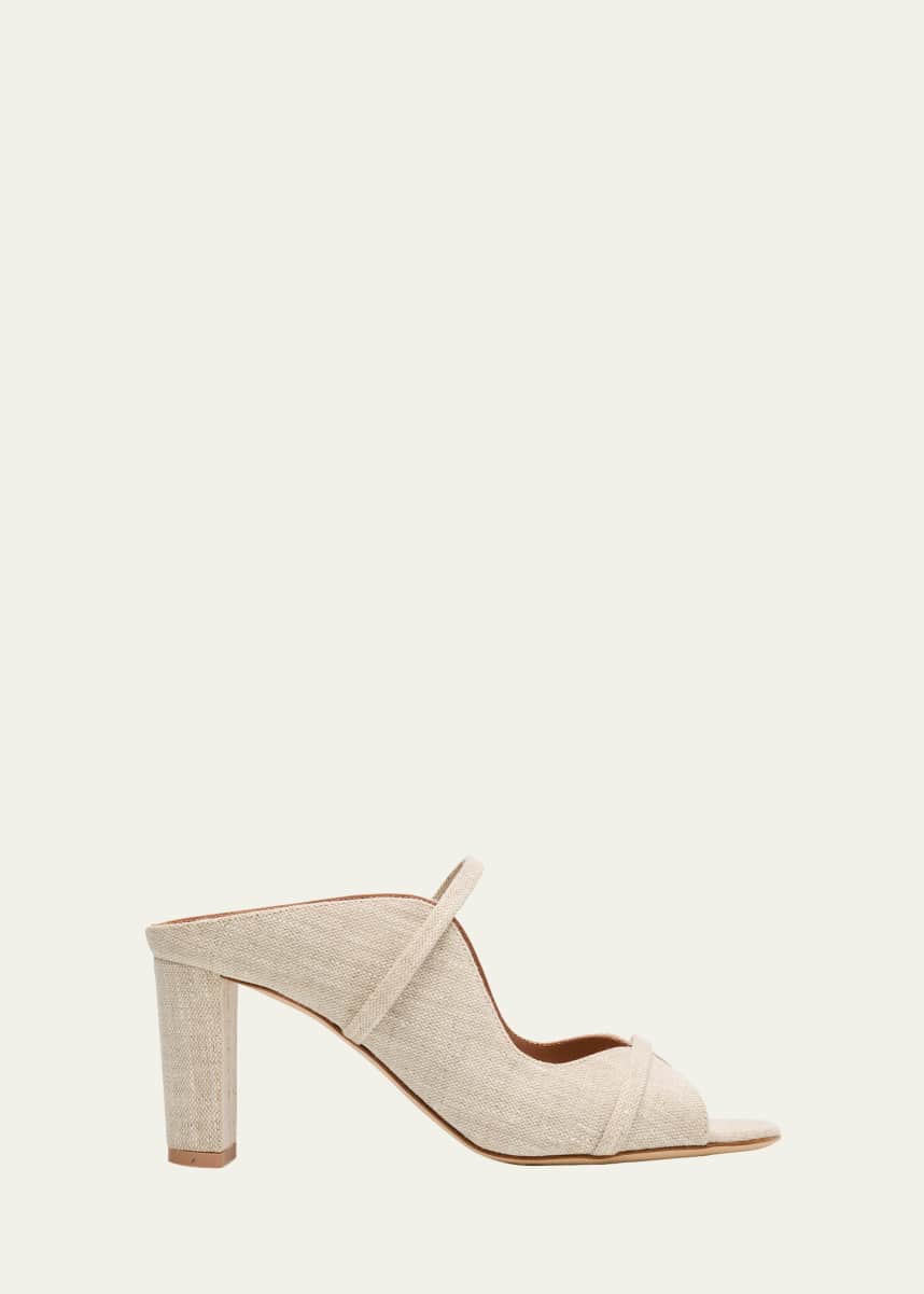 Malone Souliers Norah Linen Two-Band Slide Sandals