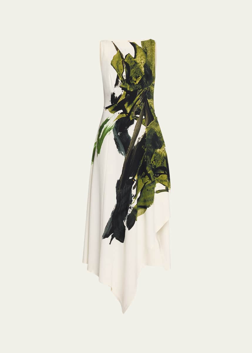 Jason Wu Collection Brushstroke Boatneck Fit-Flare Crepe Dress