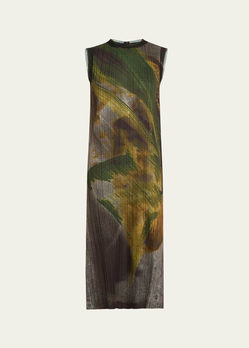 Jason Wu Collection Brushstroke Print Pleated Midi Shift Dress