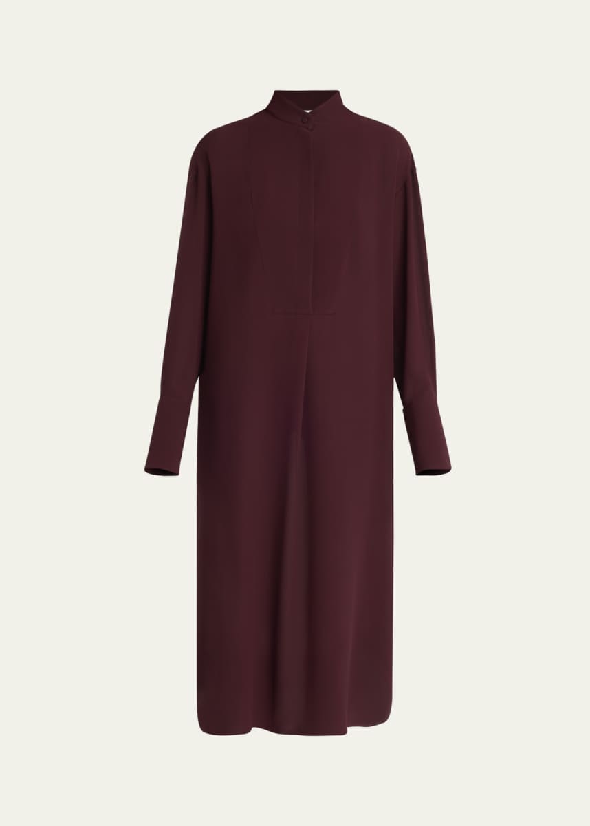 McQueen Long-Sleeve Silk Midi Day Shirtdress