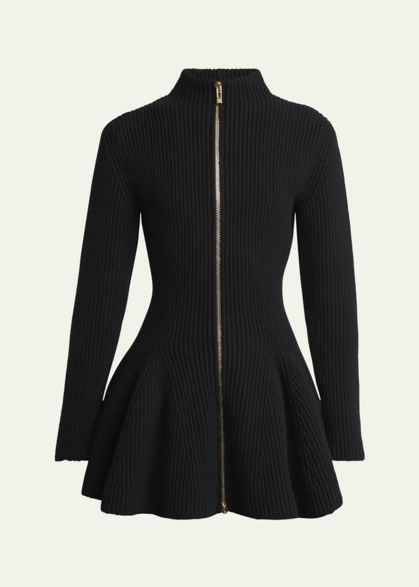 ALAIA Peplum Zip-Up Wool Cashmere Cardigan