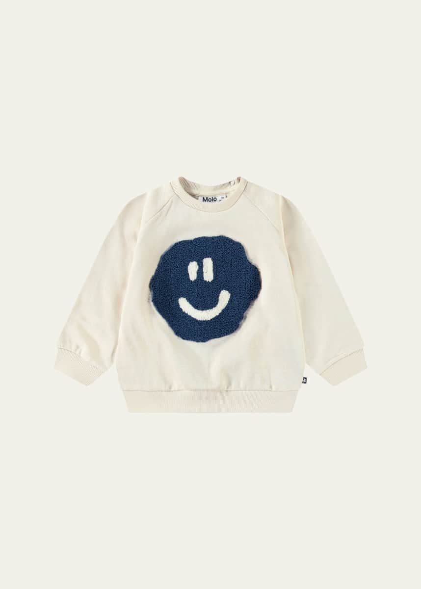 Molo Boy's Disc Embroidered Smiling Face Sweatshirt, Size 3M-24M