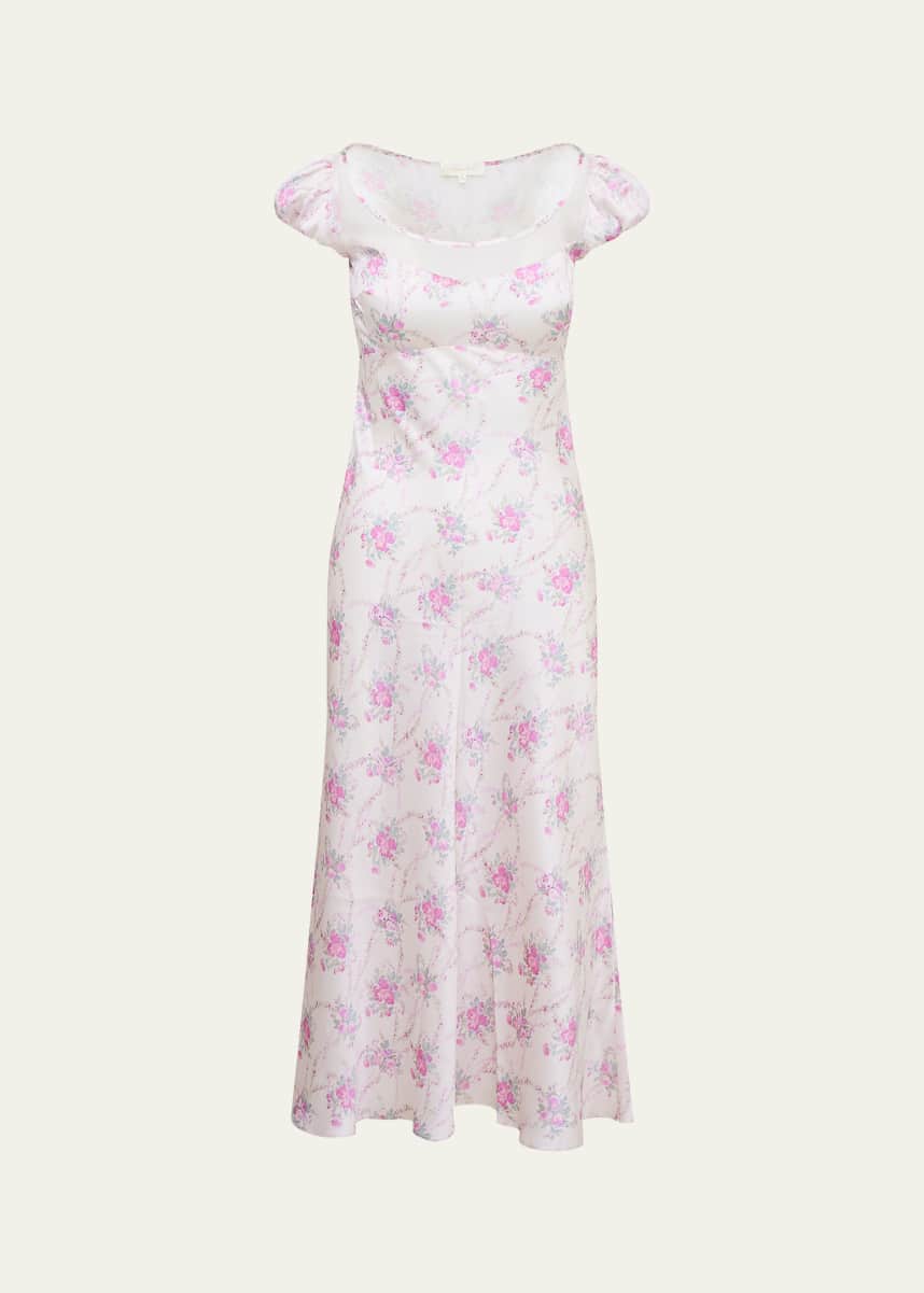 LoveShackFancy Joelette Floral Puff-Sleeve Dress