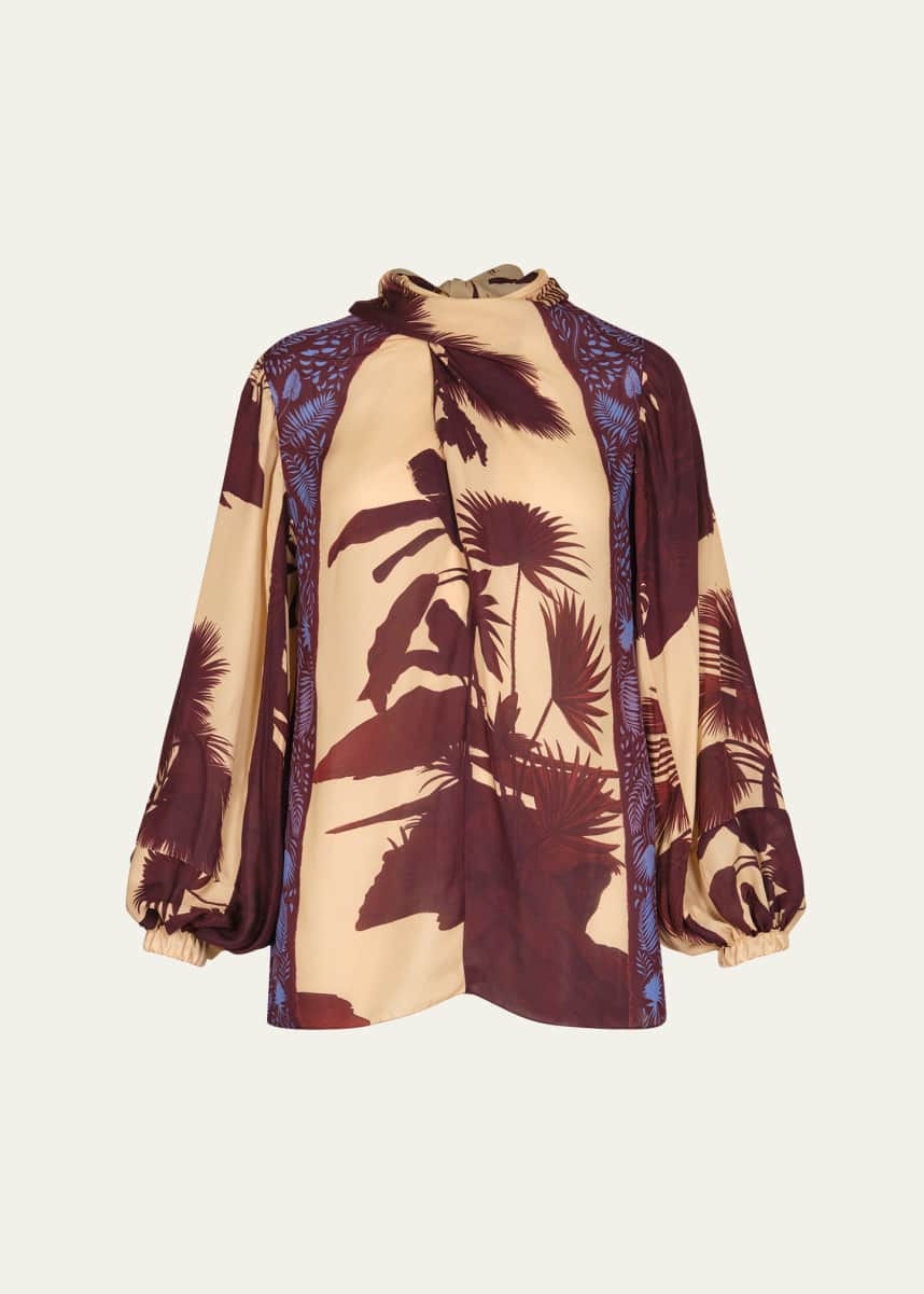 Johanna Ortiz Intricate Islands Cowl Printed Silk Blouse