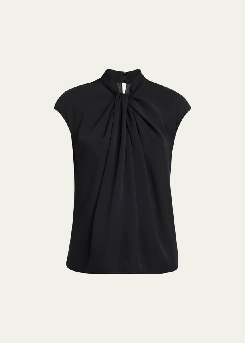 Giorgio Armani Twisted Cap-Sleeve Georgette Silk Blouse