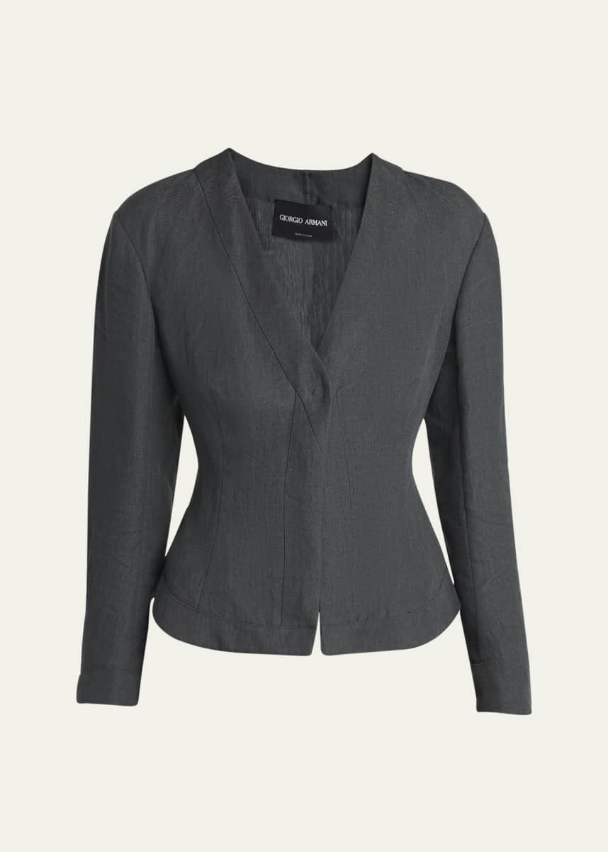 Giorgio Armani Short Linen Single-Breasted Blazer