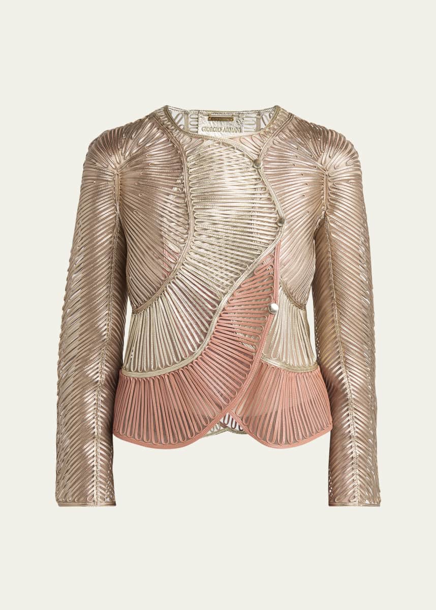 Giorgio Armani Metallic Soutache Two-Tone Leather Jacket
