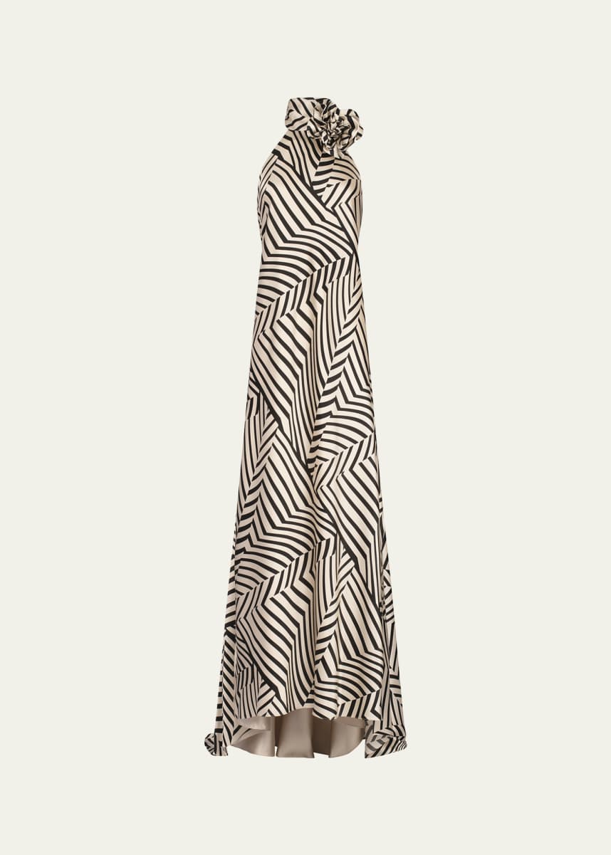 Silvia Tcherassi Tila Halter Ruffle Printed Silk Gown