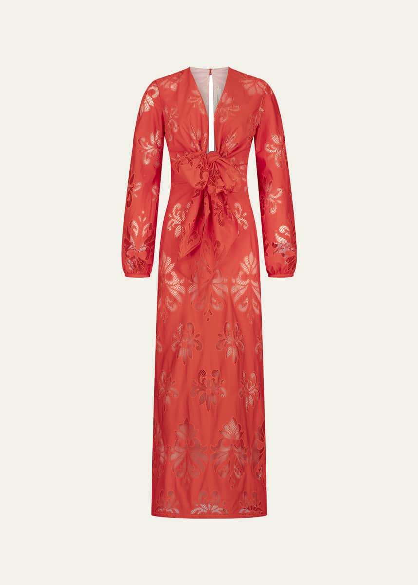 Silvia Tcherassi Battia Tie-Front Embroidered Cotton Maxi Dress
