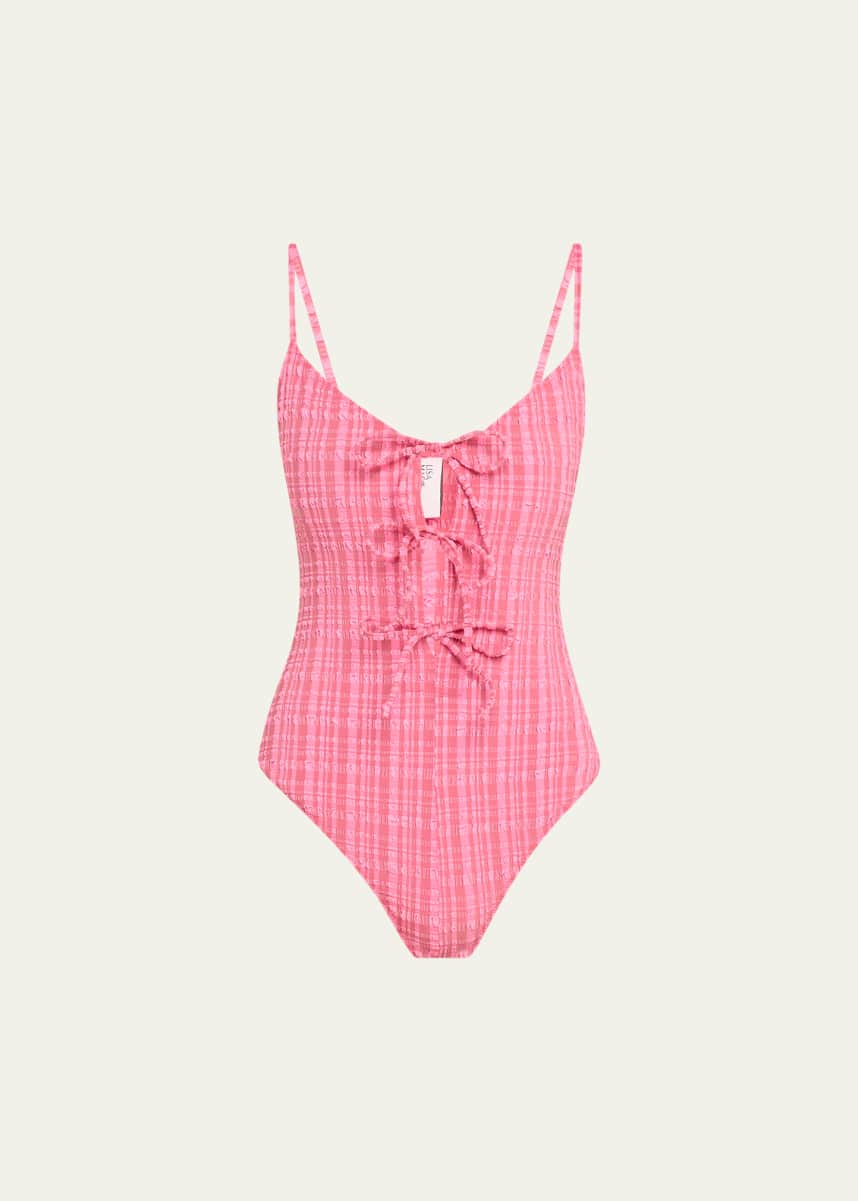 Lisa Marie Fernandez Striped Seersucker Three Tie One-Piece Swimsuit