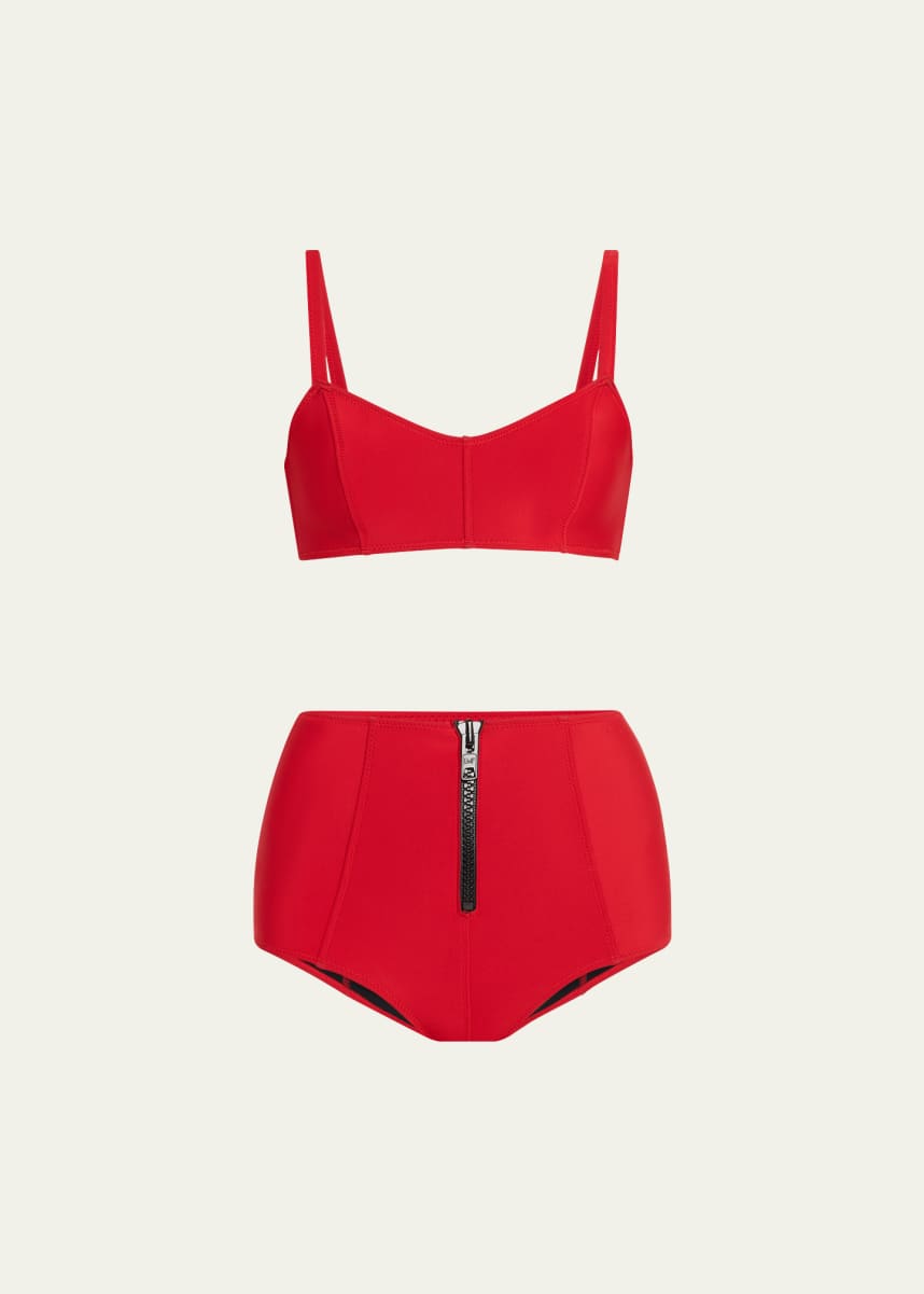 Lisa Marie Fernandez Genevieve High-Waist Zip Two-Piece Swimsuit