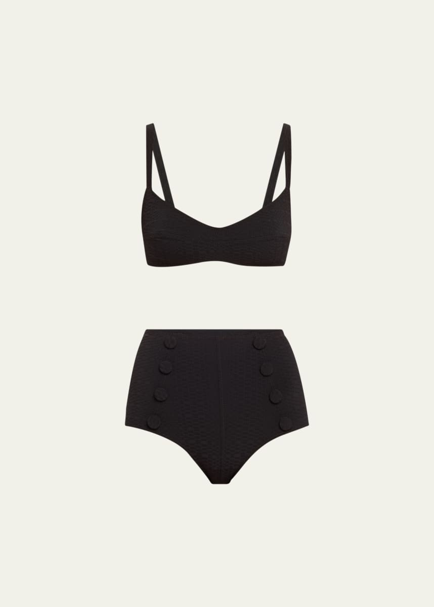 Lisa Marie Fernandez Seersucker Balconette Two-Piece Swimsuit