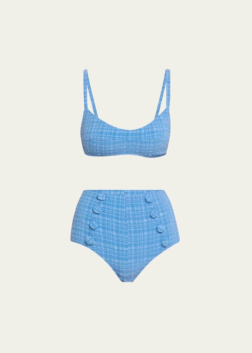 Lisa Marie Fernandez Striped Seersucker Balconette Two-Piece Swimsuit