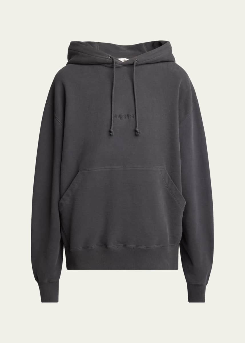 Saint Laurent Men's Fleece Tonal Logo Hoodie
