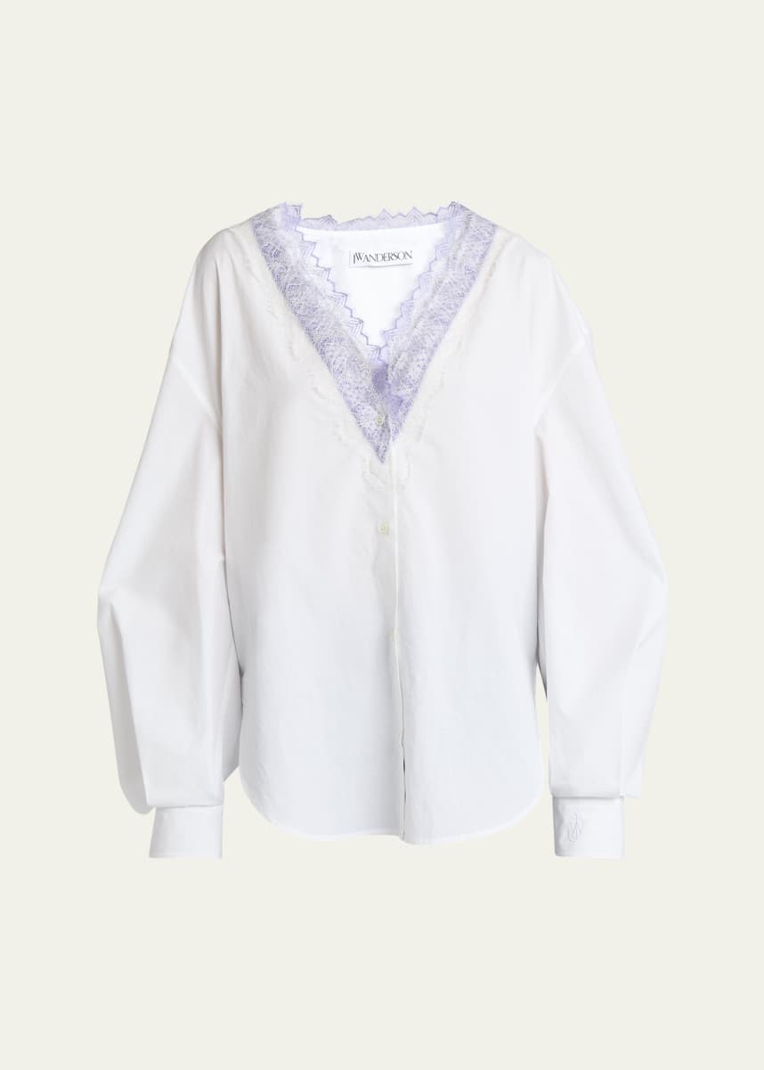 JW Anderson Lace Trim V-Neck Cotton Blouse