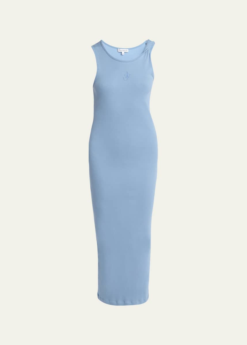 JW Anderson Anchor Embroidered Body-Con Twisted Strap Midi Dress