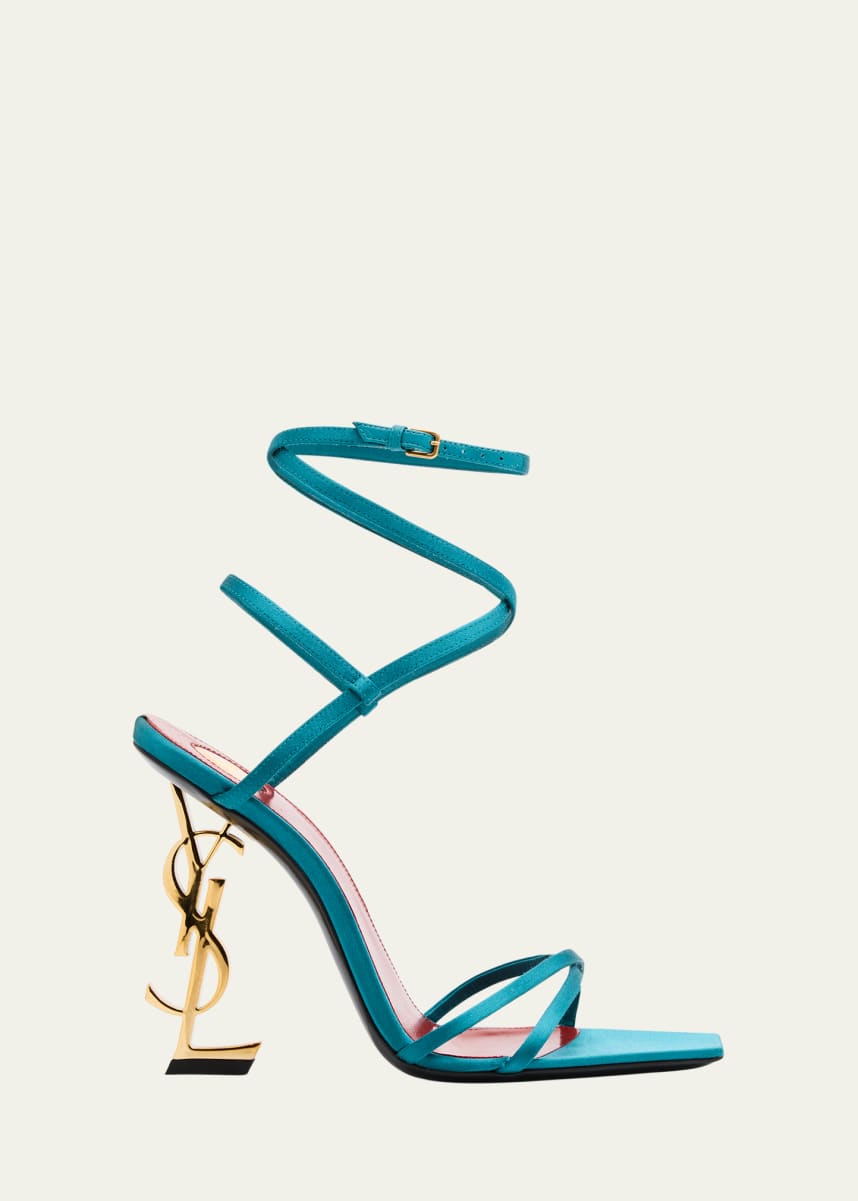 Saint Laurent Opyum YSL Logo-Heel Wrap-Ankle Sandals with Golden Hardware