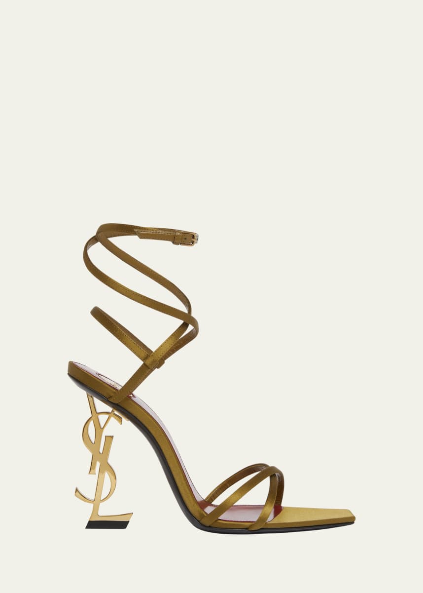 Saint Laurent Opyum YSL Logo-Heel Wrap-Ankle Sandals with Golden Hardware