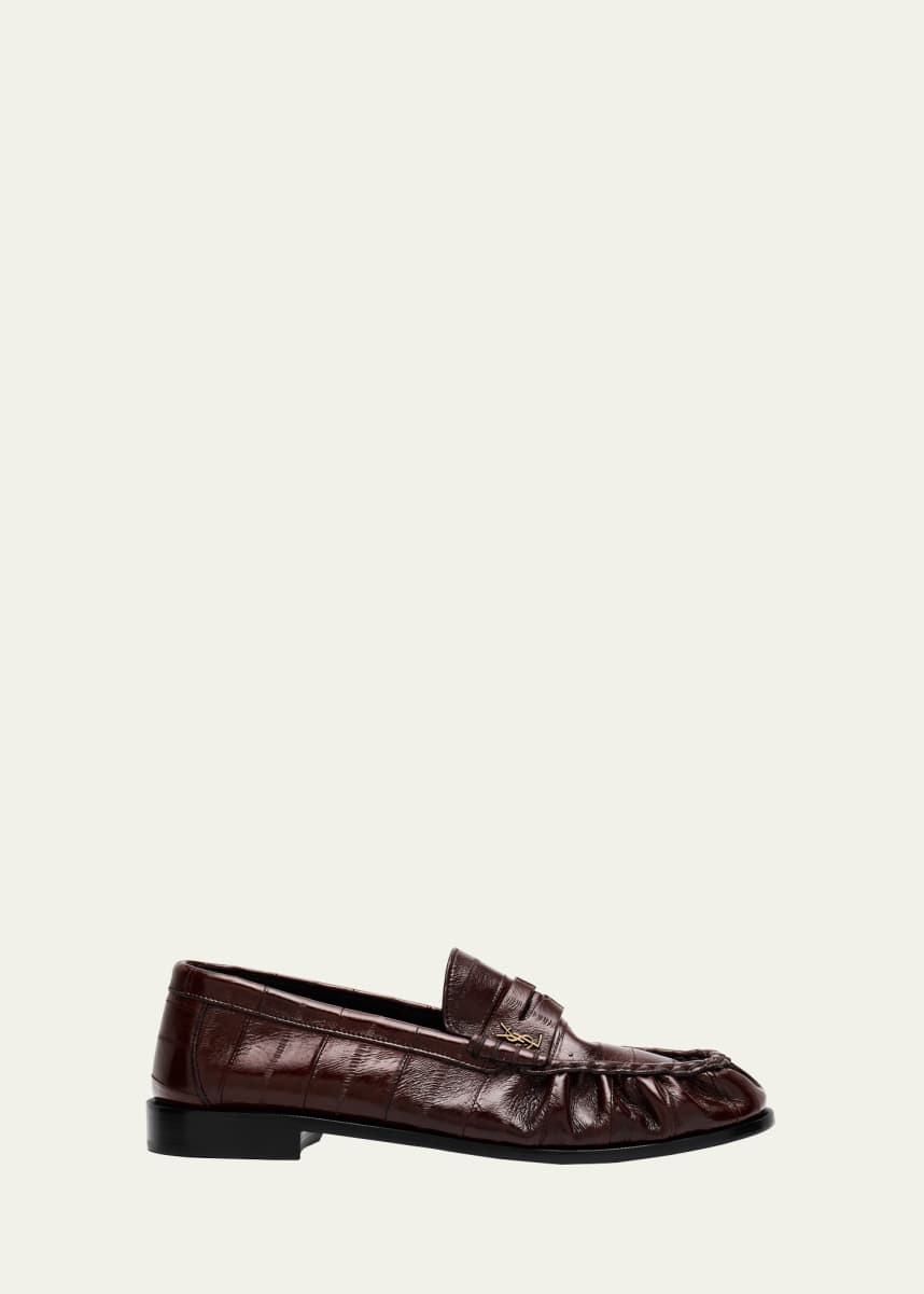 Saint Laurent Men's Eel Leather Cassandre Penny Loafers