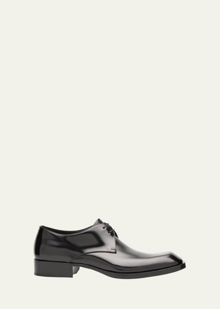 Saint Laurent Men's Vadim 25 Beveled-Toe Leather Derby Shoes