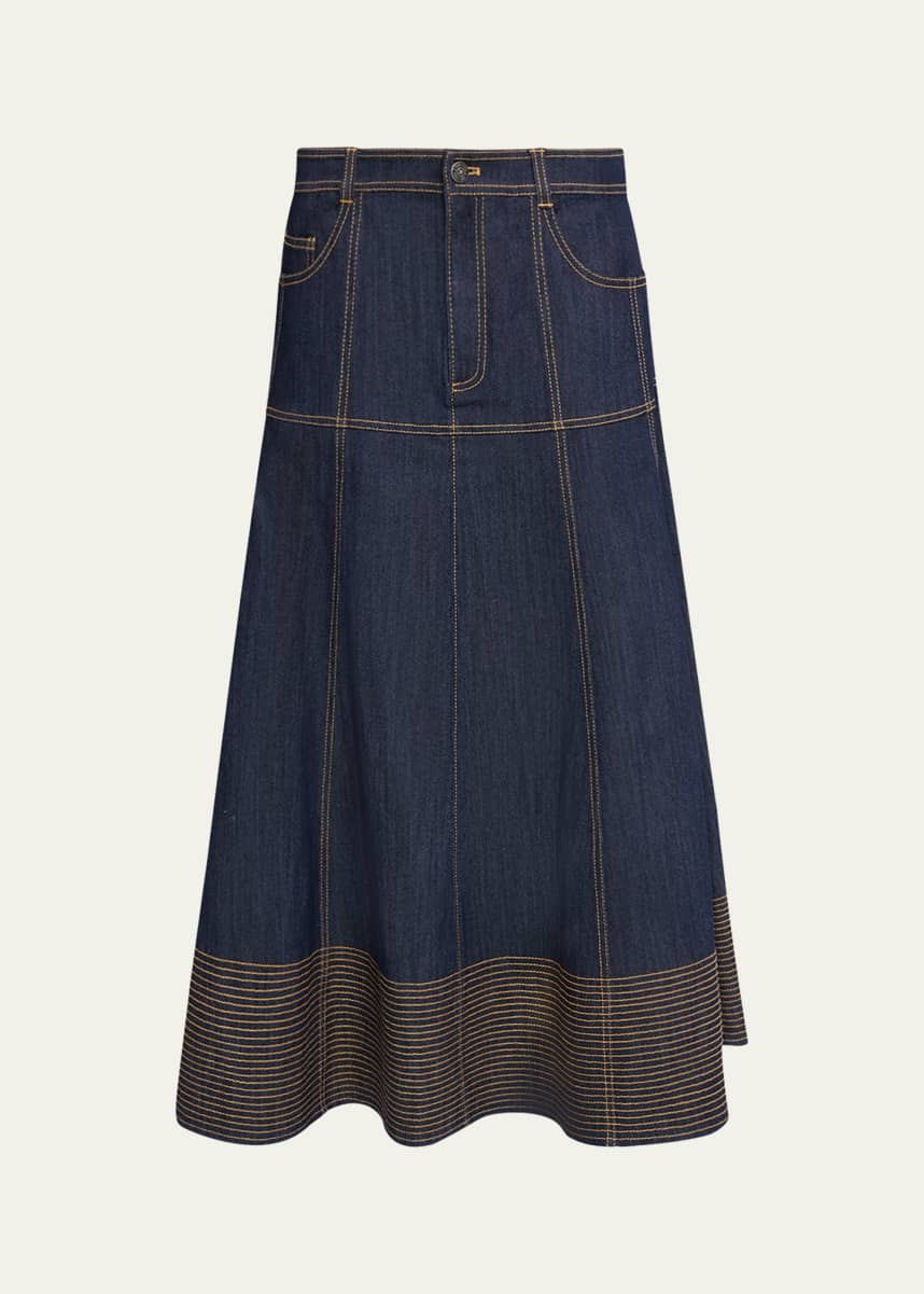 Cinq a Sept Hester A-Line Denim Skirt with Topstitching