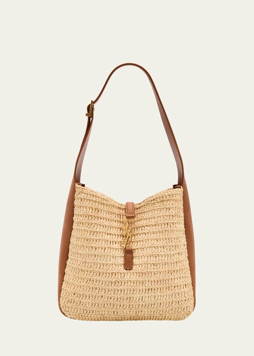 Saint Laurent Le 5 A 7 Small YSL Hobo Bag in Raffia and Leather