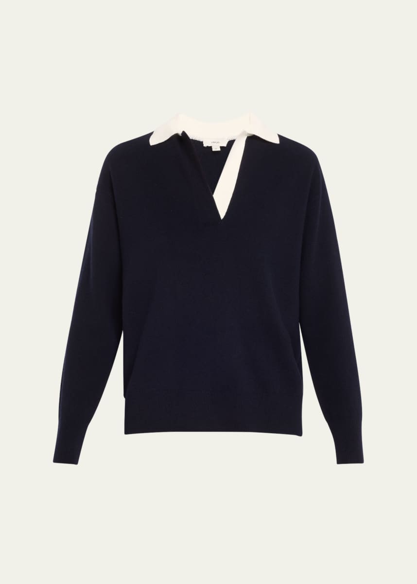 Vince Contrast Collar Wool-Cashmere Polo Sweater